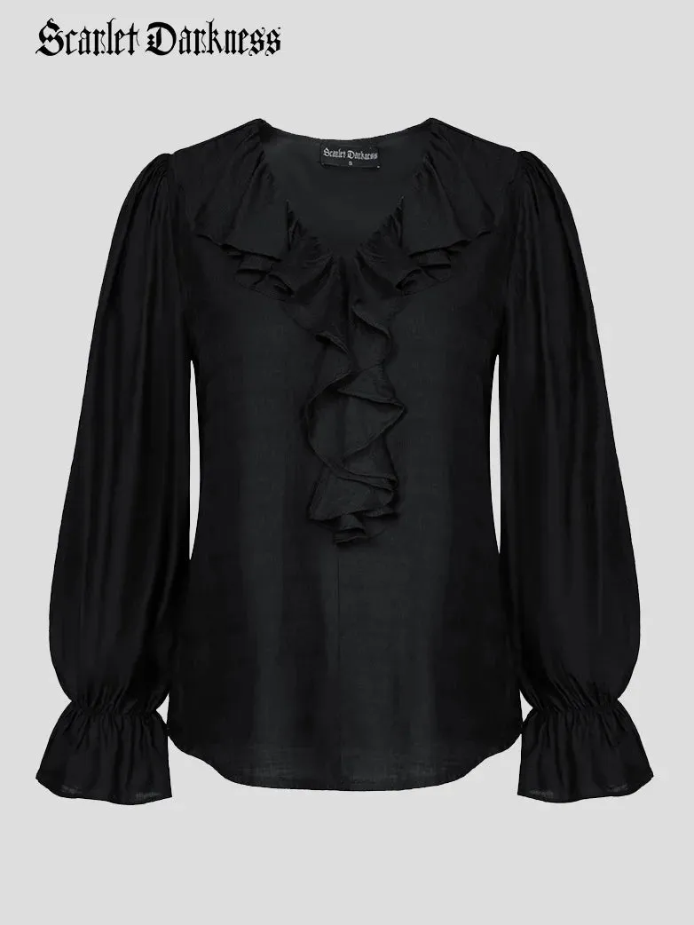 Victorian Ruffle Decor Blouse Women Loose Fit Tops