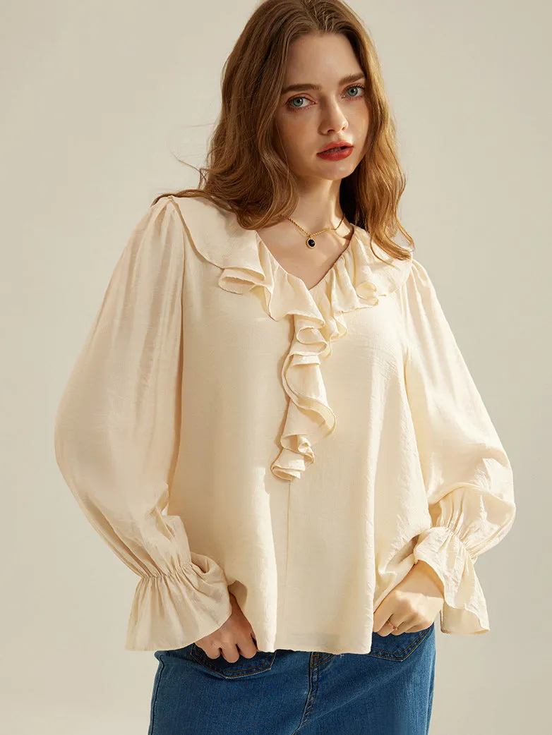 Victorian Ruffle Decor Blouse Women Loose Fit Tops