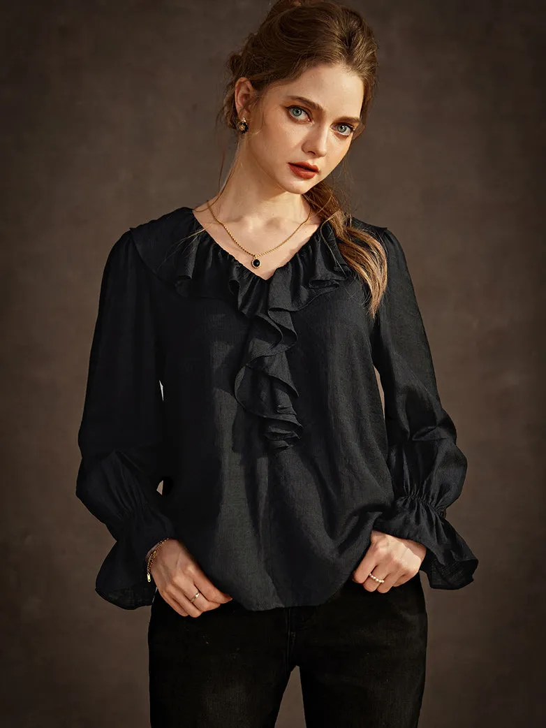 Victorian Ruffle Decor Blouse Women Loose Fit Tops