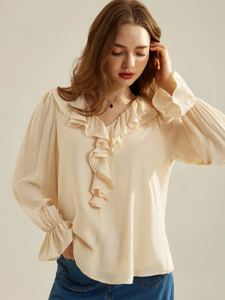 Victorian Ruffle Decor Blouse Women Loose Fit Tops