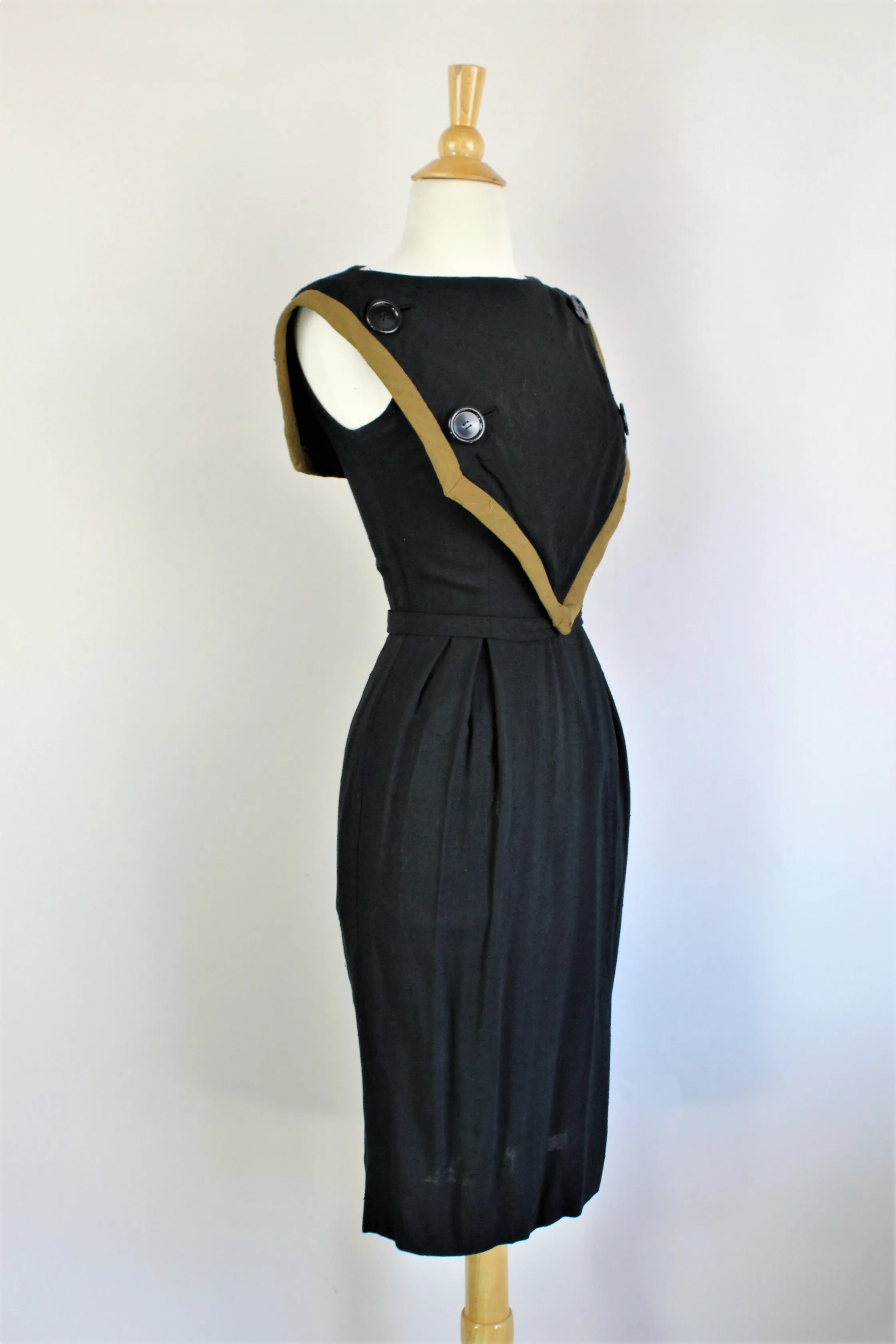 Vintage 1960s Raw Silk Black Sheath Dress