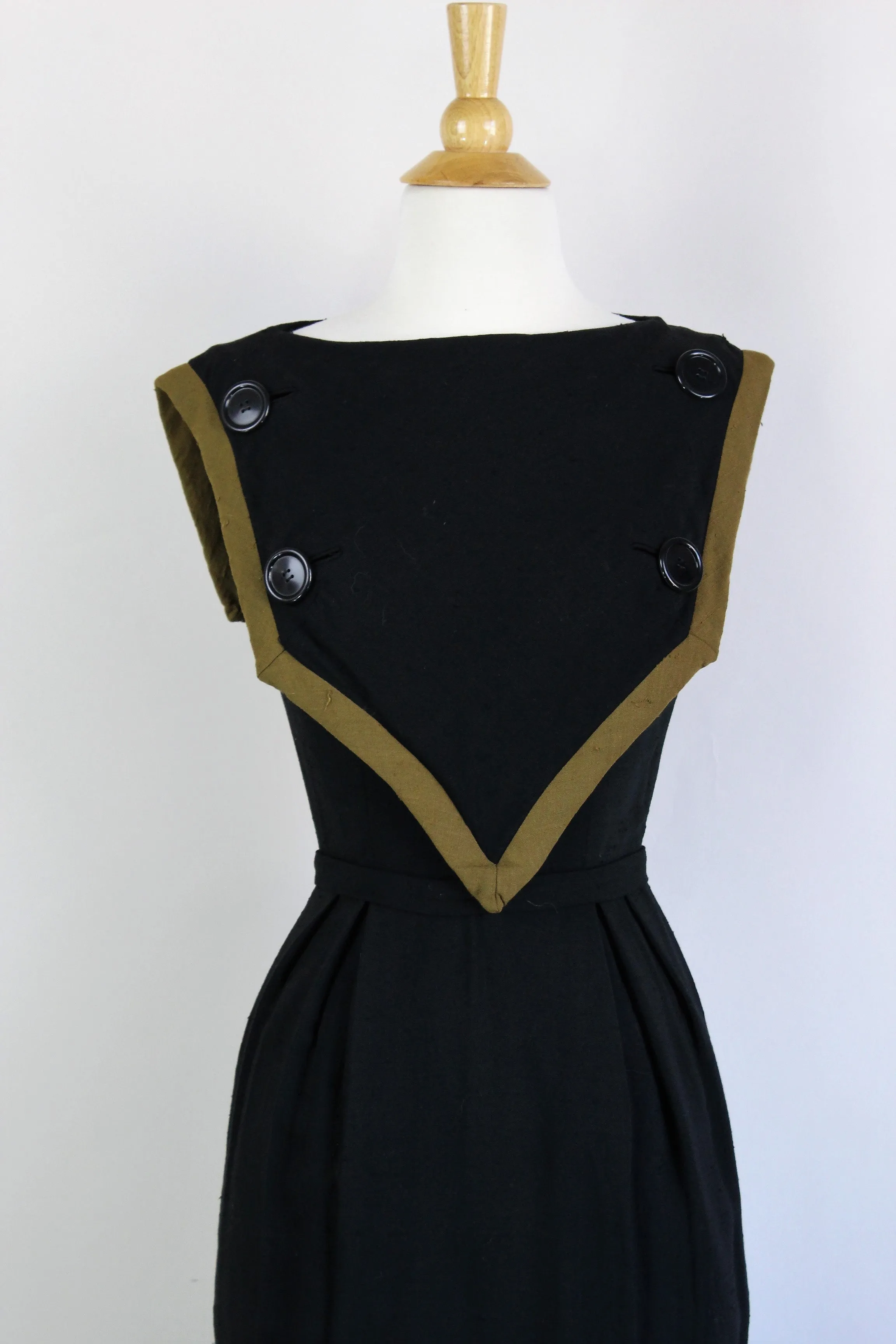 Vintage 1960s Raw Silk Black Sheath Dress