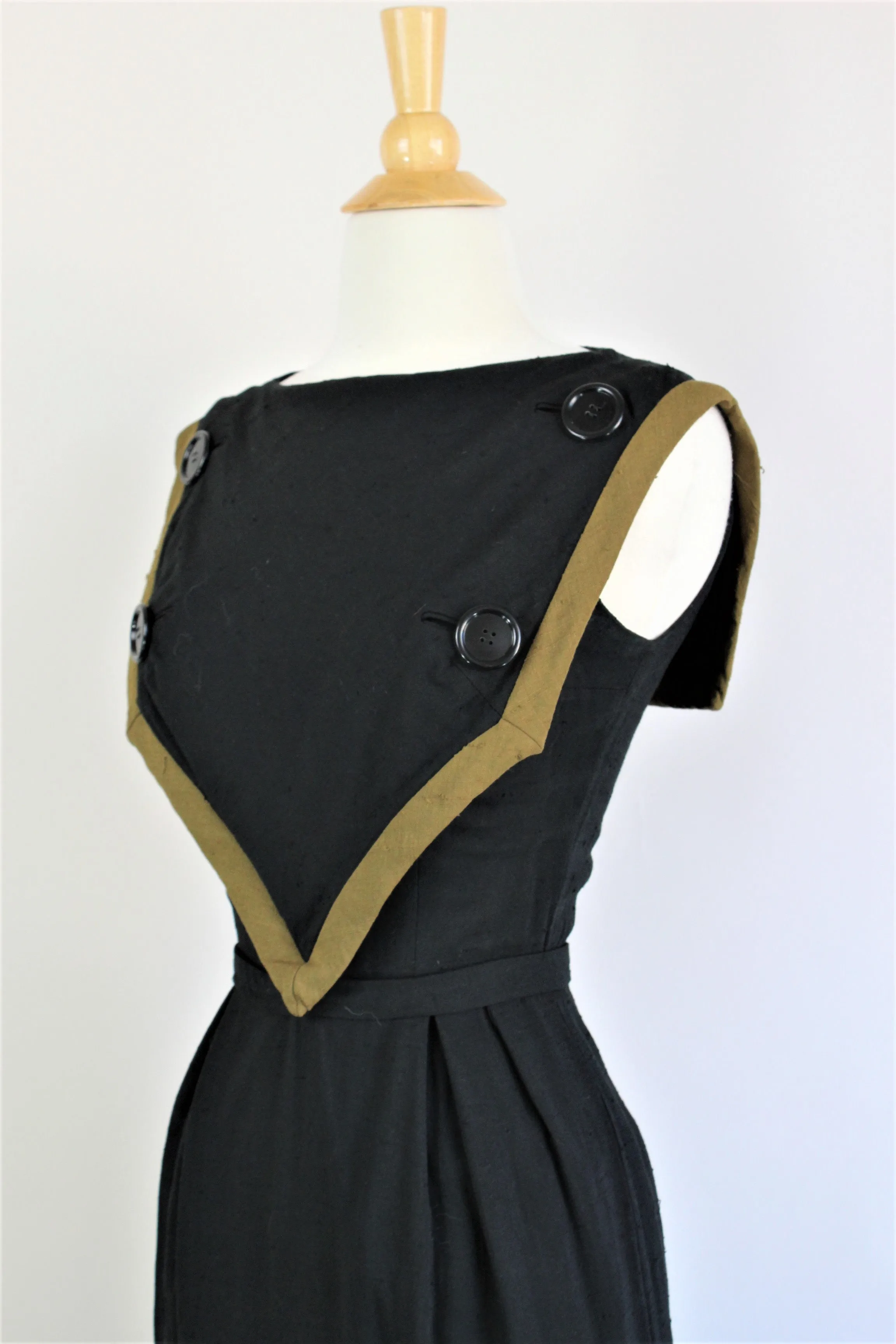 Vintage 1960s Raw Silk Black Sheath Dress