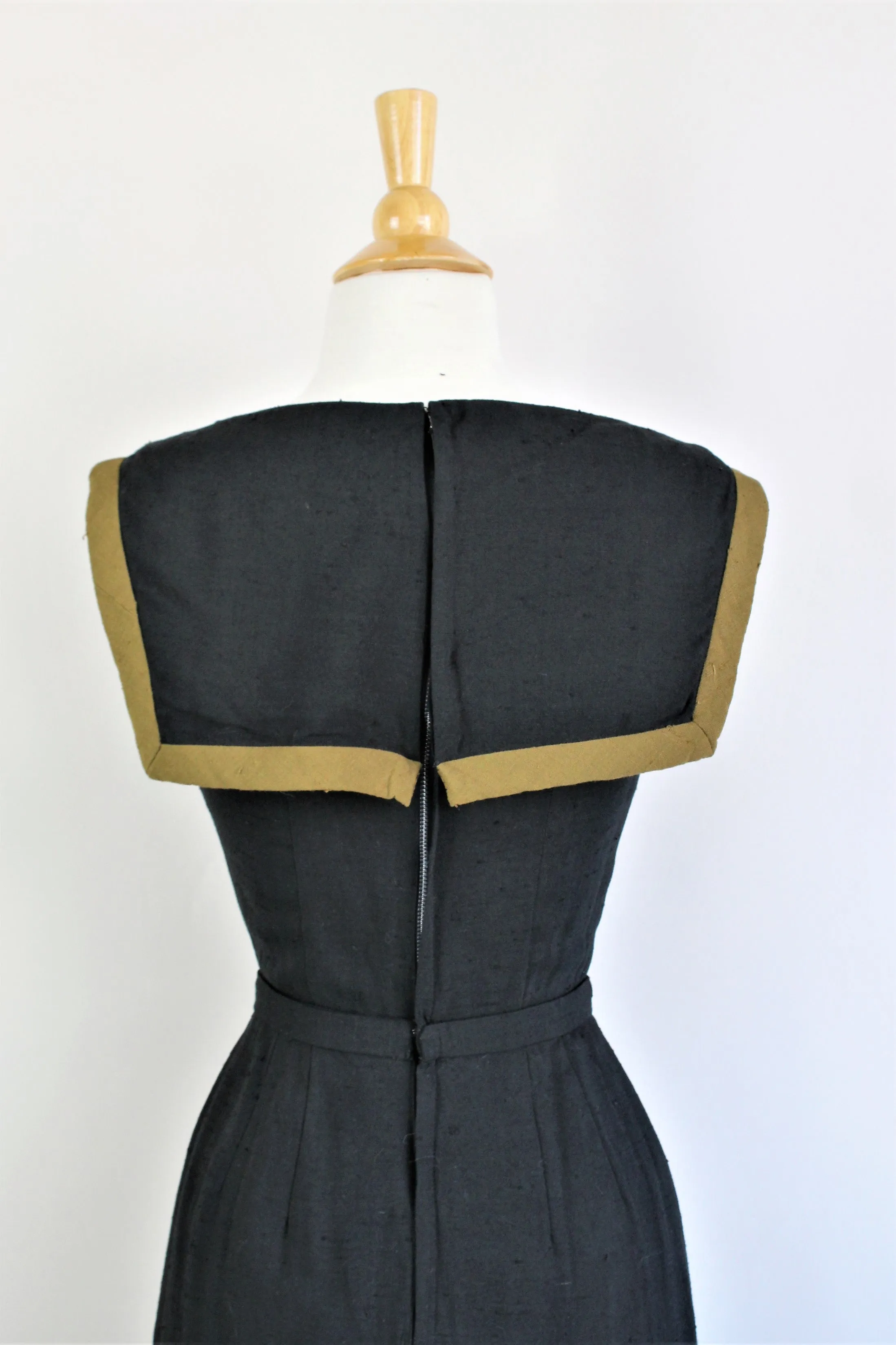 Vintage 1960s Raw Silk Black Sheath Dress