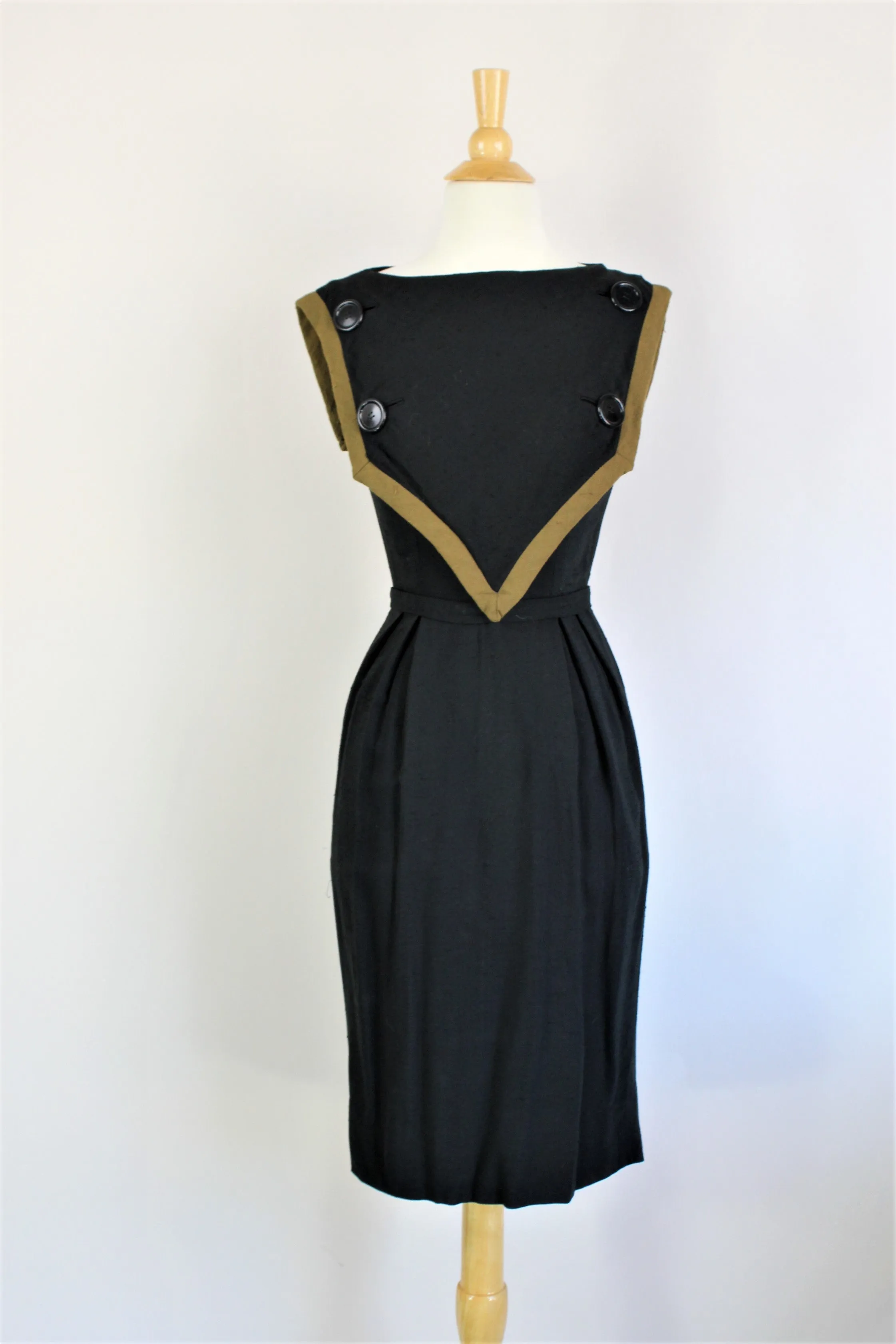 Vintage 1960s Raw Silk Black Sheath Dress