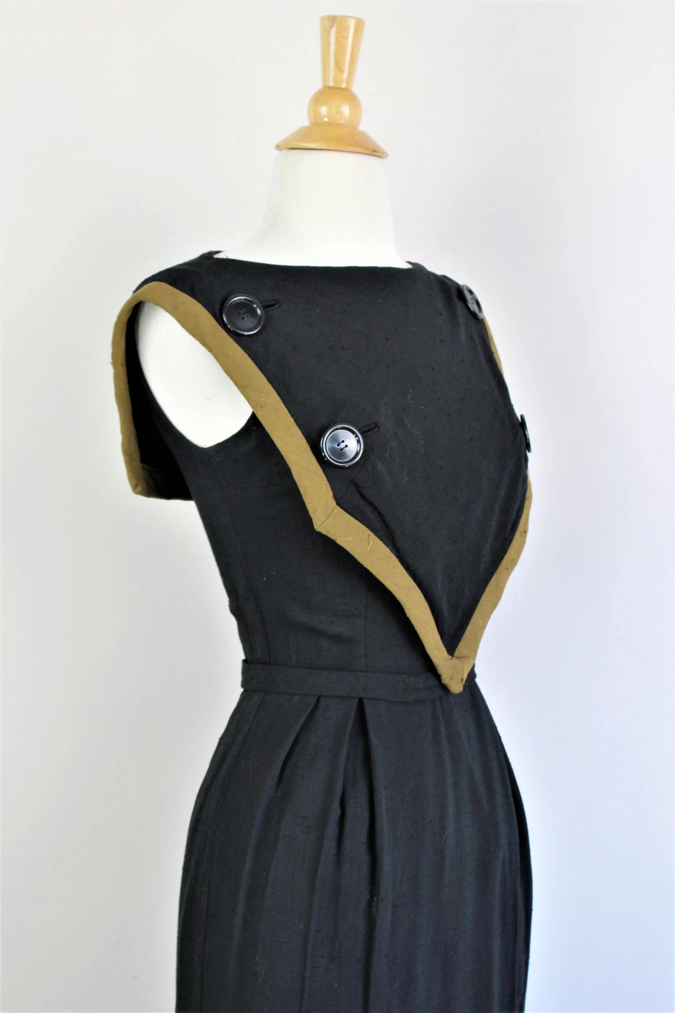 Vintage 1960s Raw Silk Black Sheath Dress