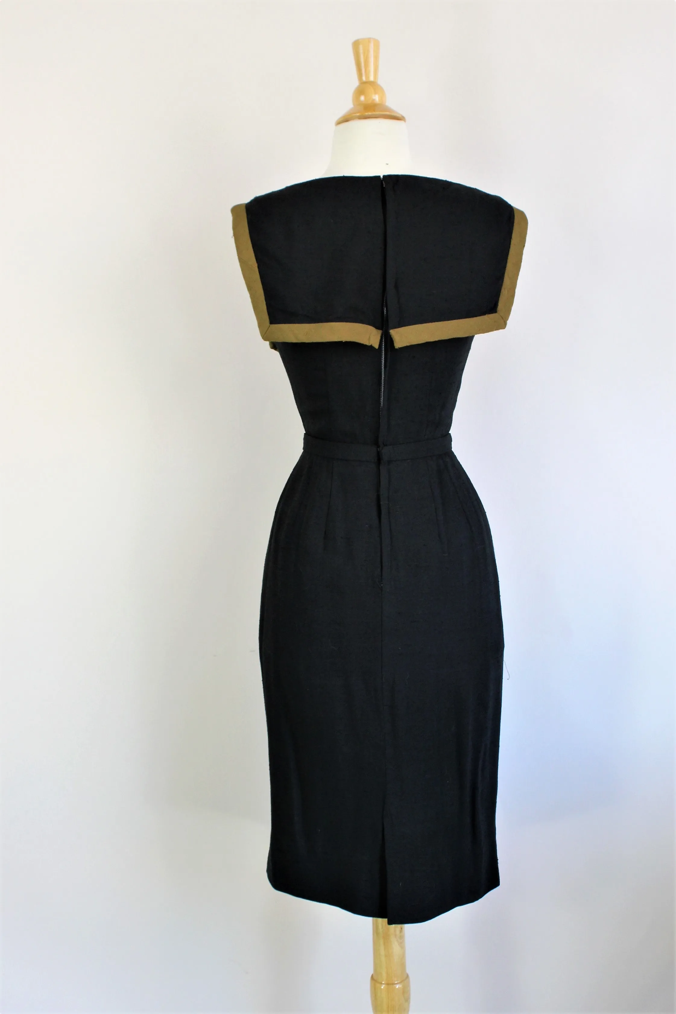 Vintage 1960s Raw Silk Black Sheath Dress