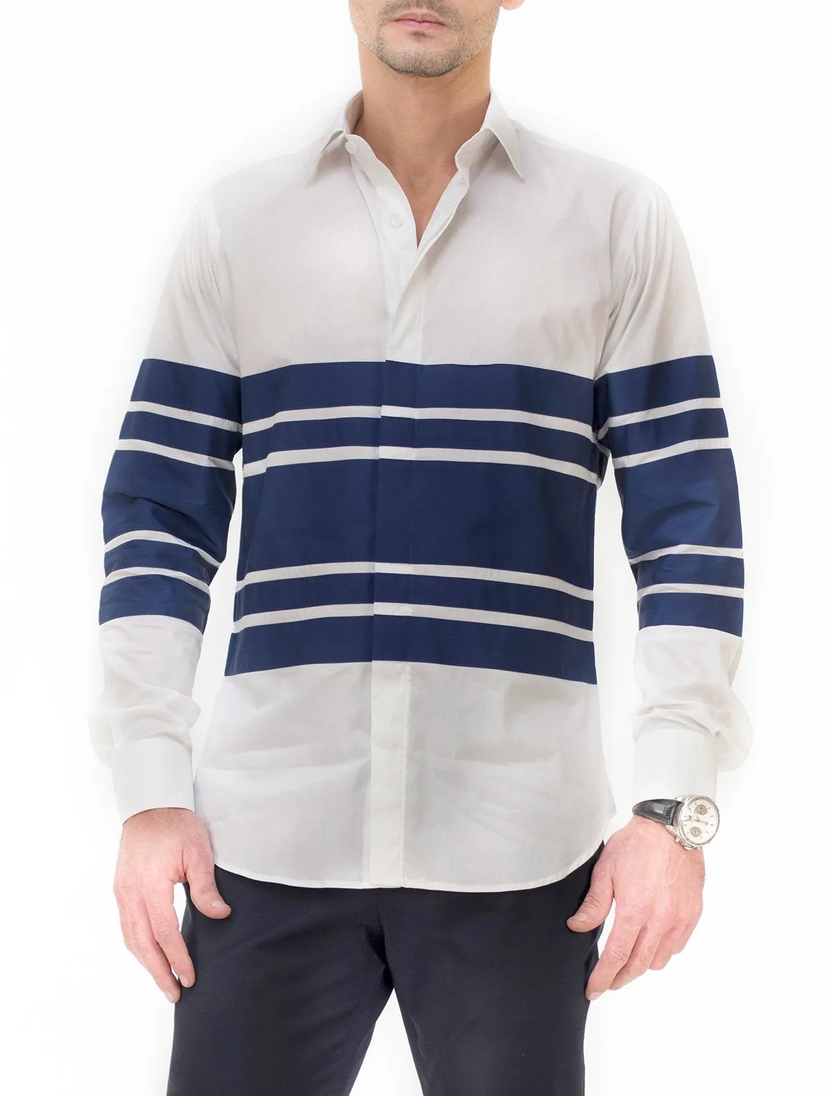 WHITE PARALLEL STRIPE SHIRT