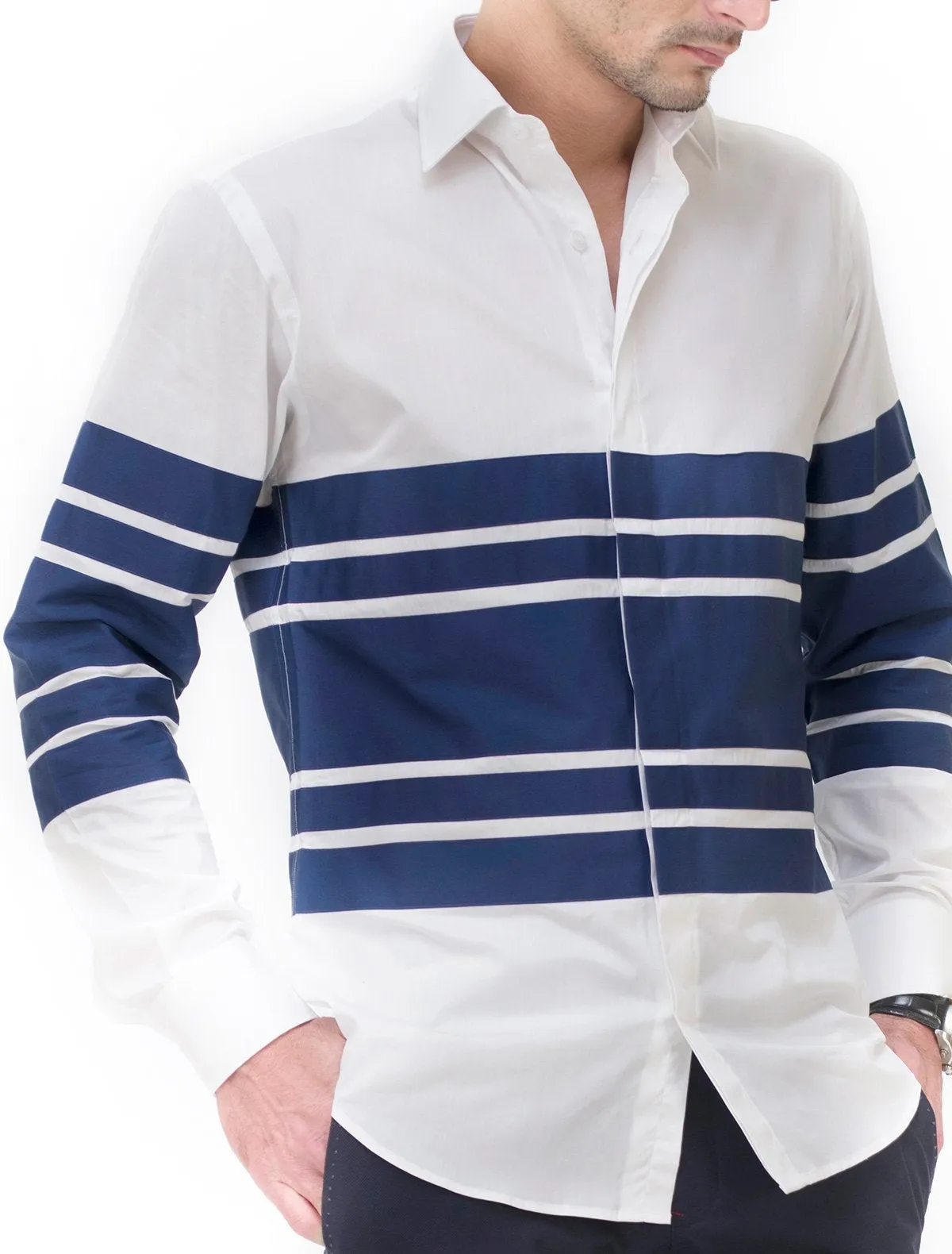 WHITE PARALLEL STRIPE SHIRT