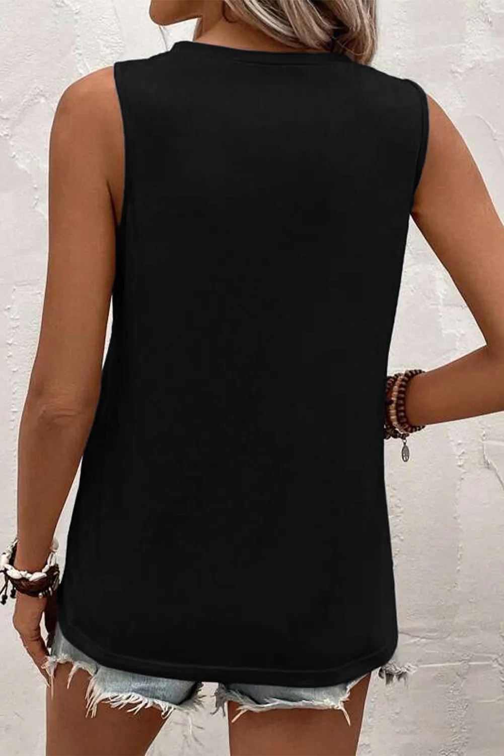 Women Casual Crew Neck Tank Tops Tunic Ruched Pleat Front Sleeveless Top