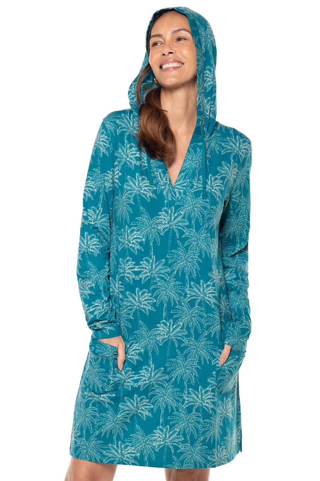 Women's Catalina Beach Cover-Up Dress  |  Tahitian Teal Swaying Palms