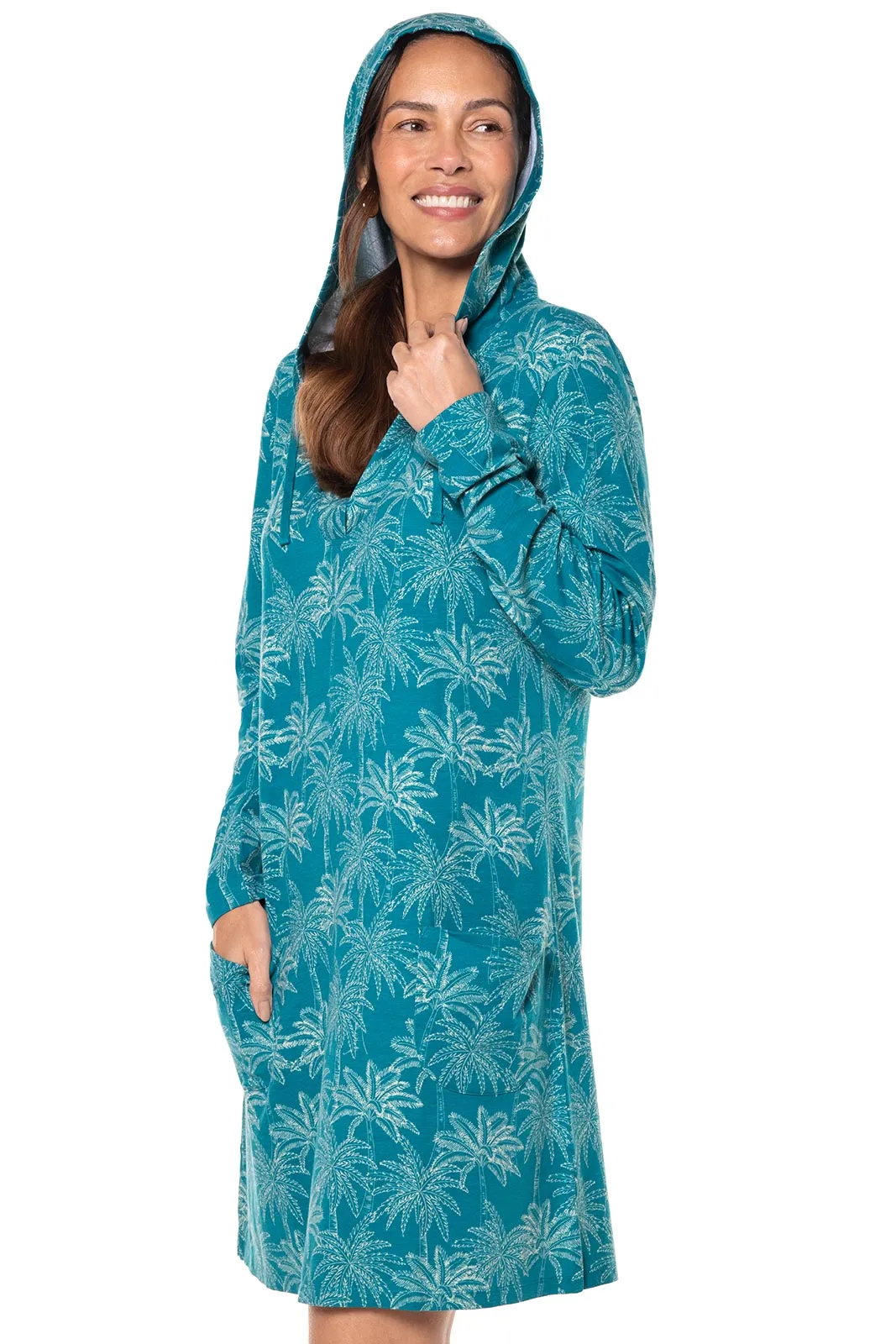 Women's Catalina Beach Cover-Up Dress  |  Tahitian Teal Swaying Palms