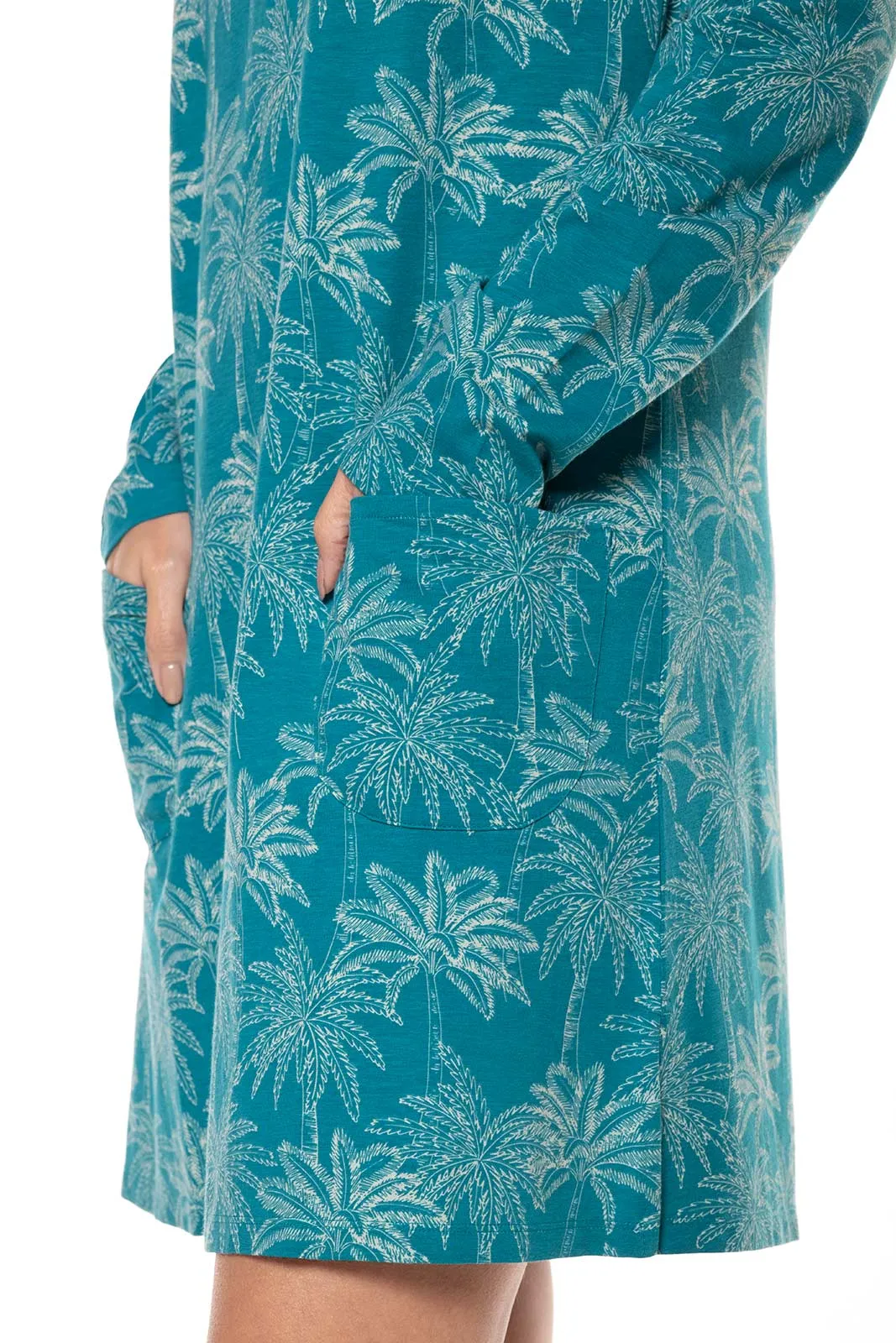 Women's Catalina Beach Cover-Up Dress  |  Tahitian Teal Swaying Palms