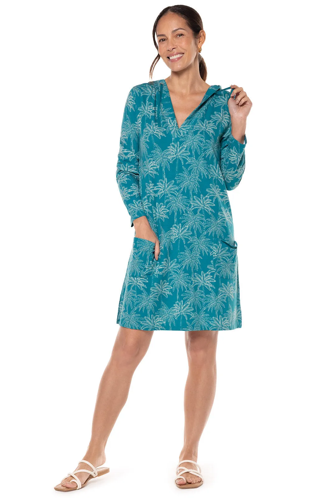 Women's Catalina Beach Cover-Up Dress  |  Tahitian Teal Swaying Palms