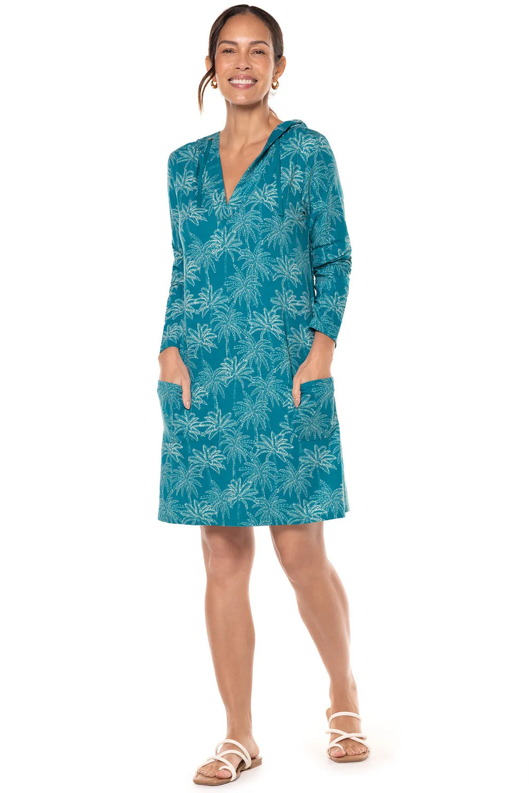 Women's Catalina Beach Cover-Up Dress  |  Tahitian Teal Swaying Palms